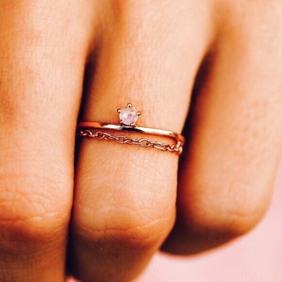Pura Vida Moonstone Chain Ring Rose Gold - Size 7 - Picture 2 of 3